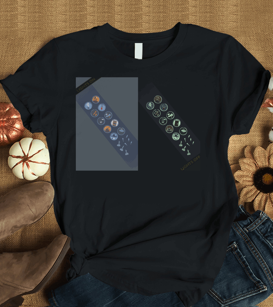 Scare It Badges Glow in the Dark Lights On Off Icons T-Shirt