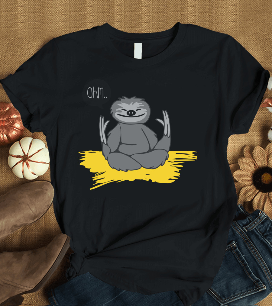 Ohm Sloth Life Meditation Yellow Pillow T-Shirt
