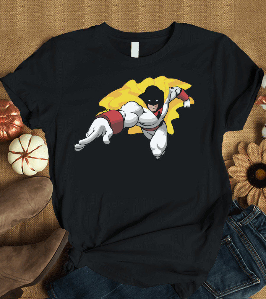 Space Ghost Flying Superhero Black Mask and Yellow Cape T-Shirt