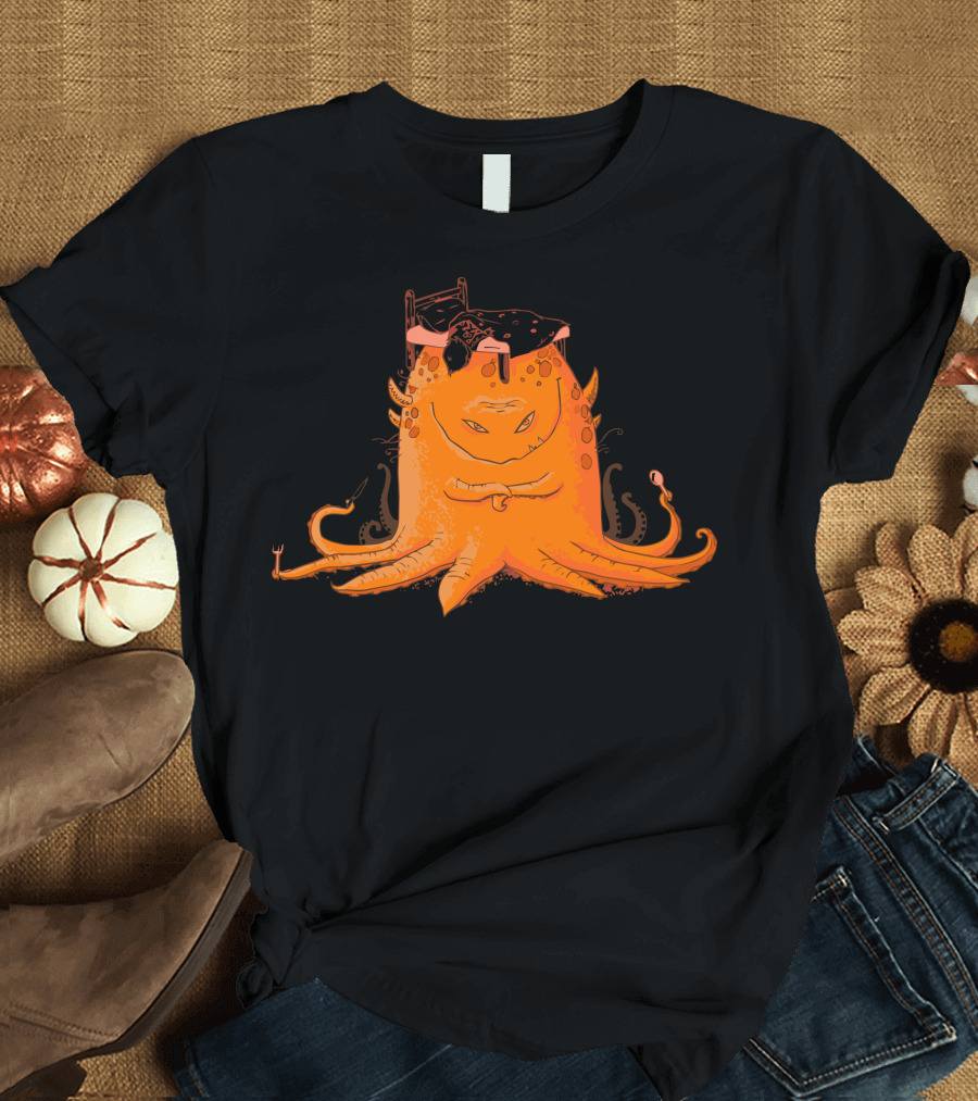 Whats Under The Bed Orange Tentacled Monster Beneath Child's Bed T-Shirt