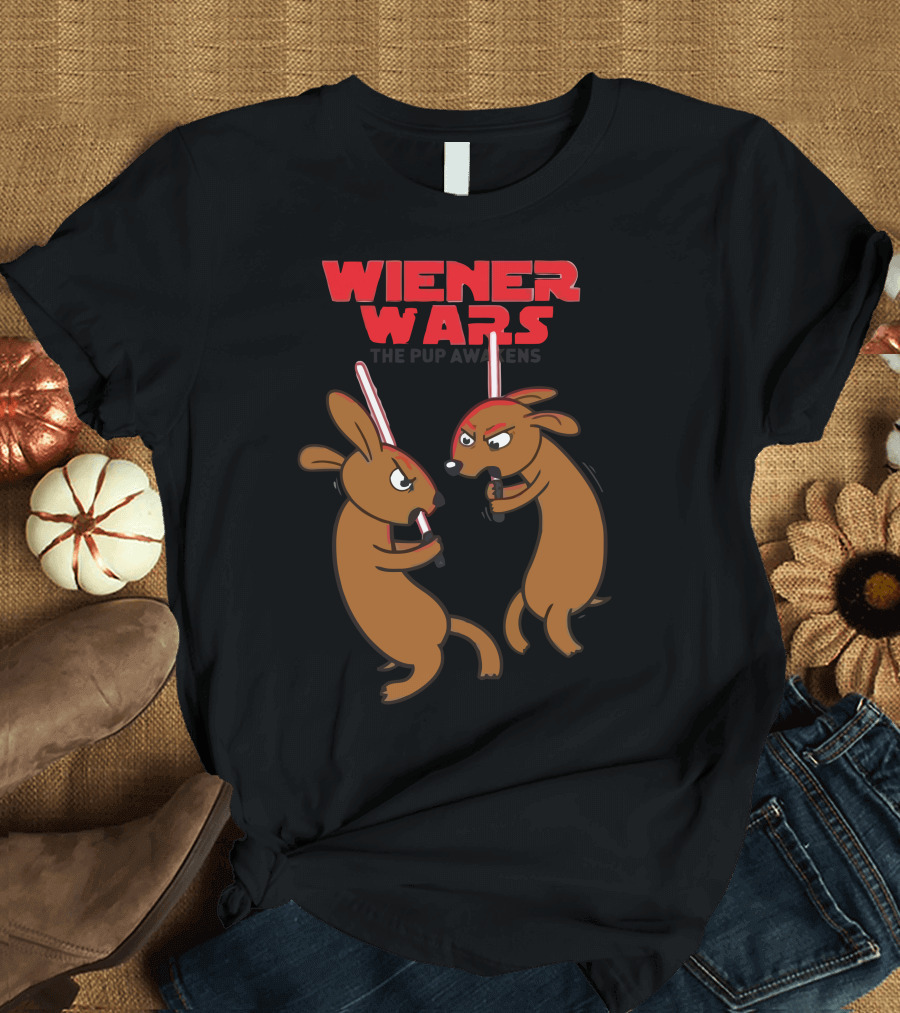 Wiener Wars Dachshund Dogs Lightsaber Battle T-Shirt