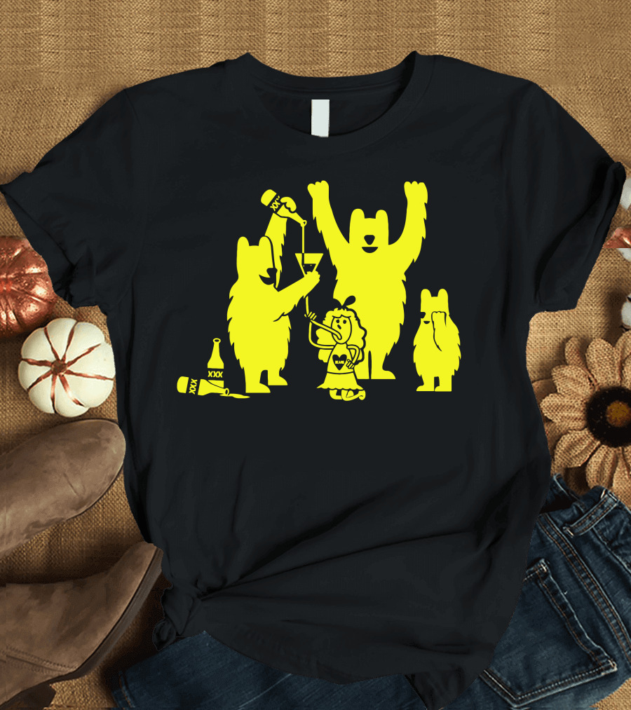 Goldilocks And The Three Beers With Yellow Bears And XXX Bottles T-Shirt