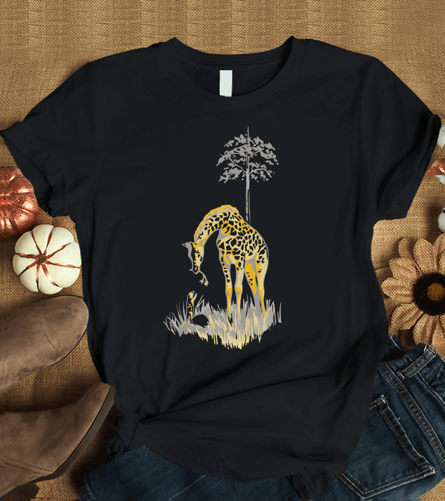 Help From Above Giraffe Interacting with Snake Under Tree T-Shirt