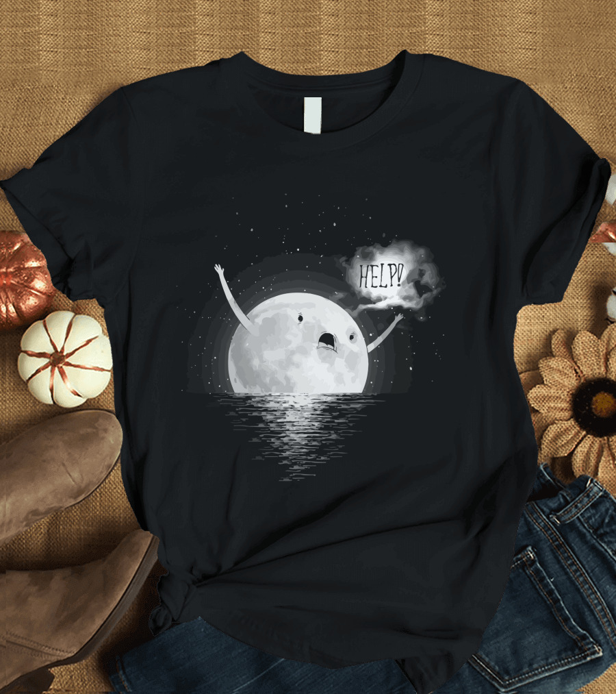 Help Moon Illustration with Arms Raised in Desperation T-Shirt