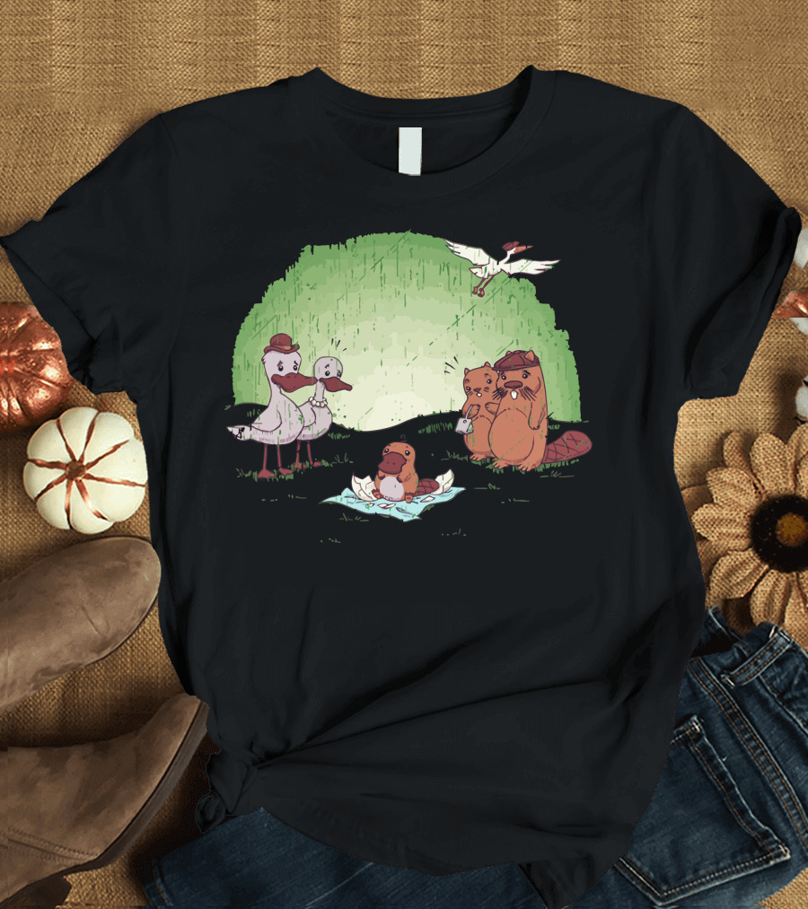 How About Joint Custody with Duck and Beaver Family Featuring Platypus Baby Scene T-Shirt