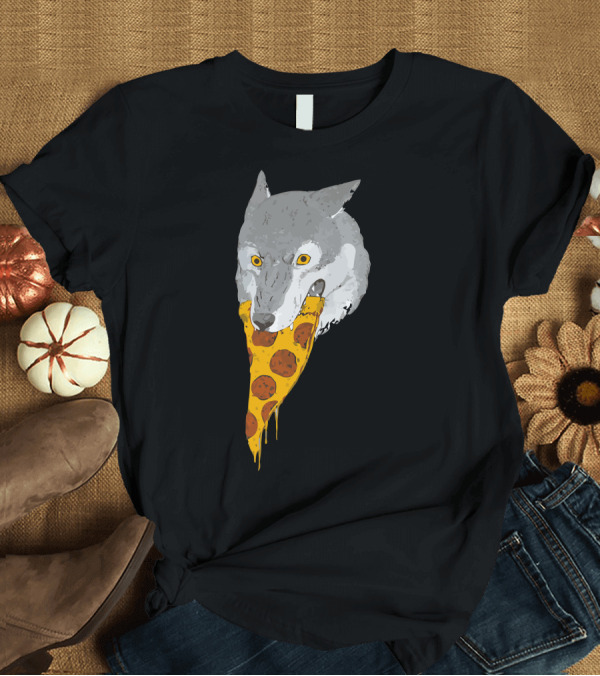 T-Shirt: Pizza Wolf Head with Pepperoni Slice in Mouth T-Shirt Pizza Wolf Head with Pepperoni Slice in Mouth T-Shirt