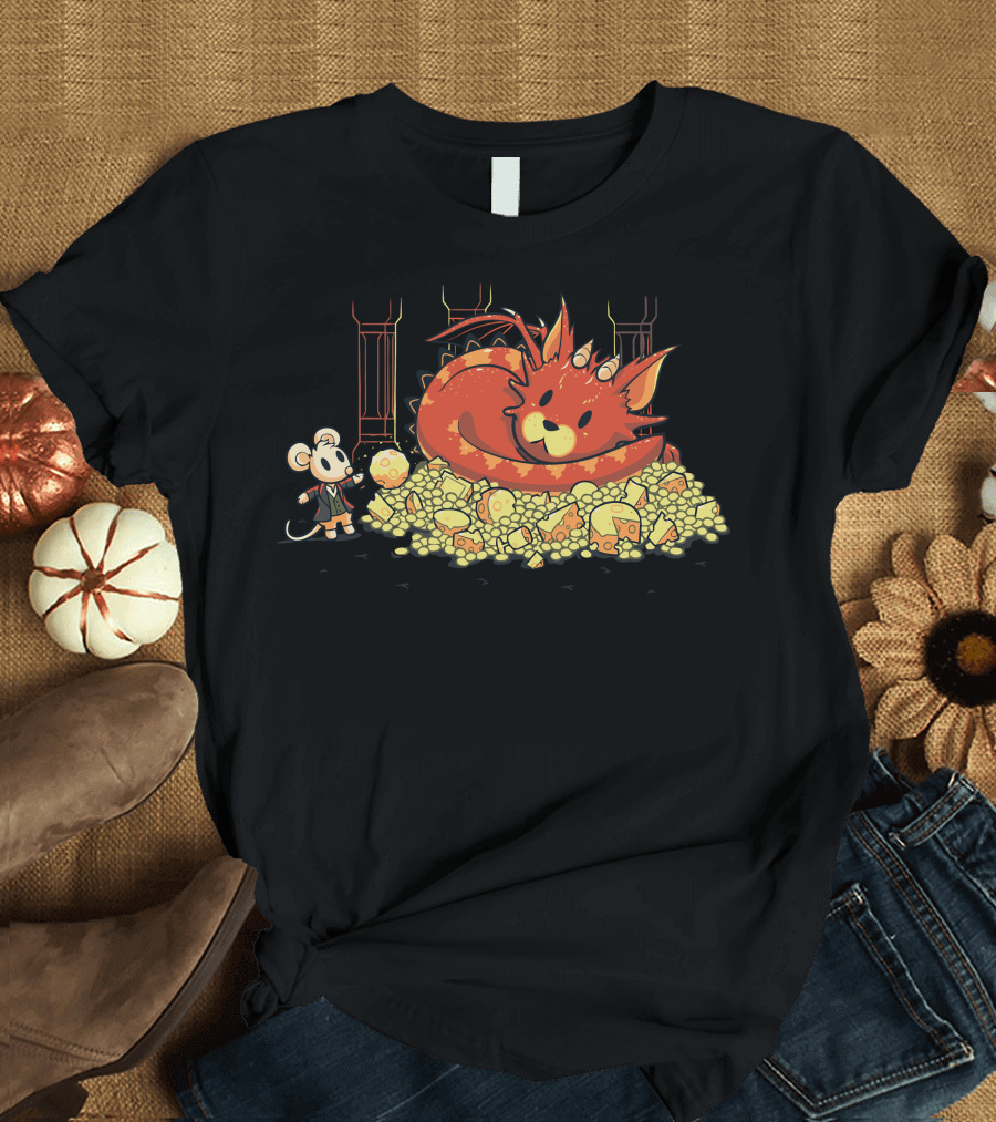 Smeowg Sleeping Dragon Cat Surrounded by Cheese with Mouse Explorer T-Shirt