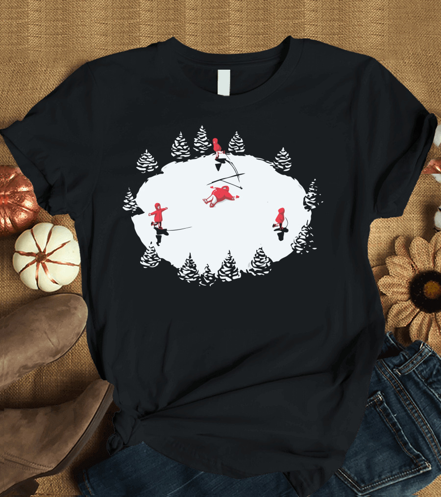 Snow Angel Particle Forest Scene with Red Figures T-Shirt