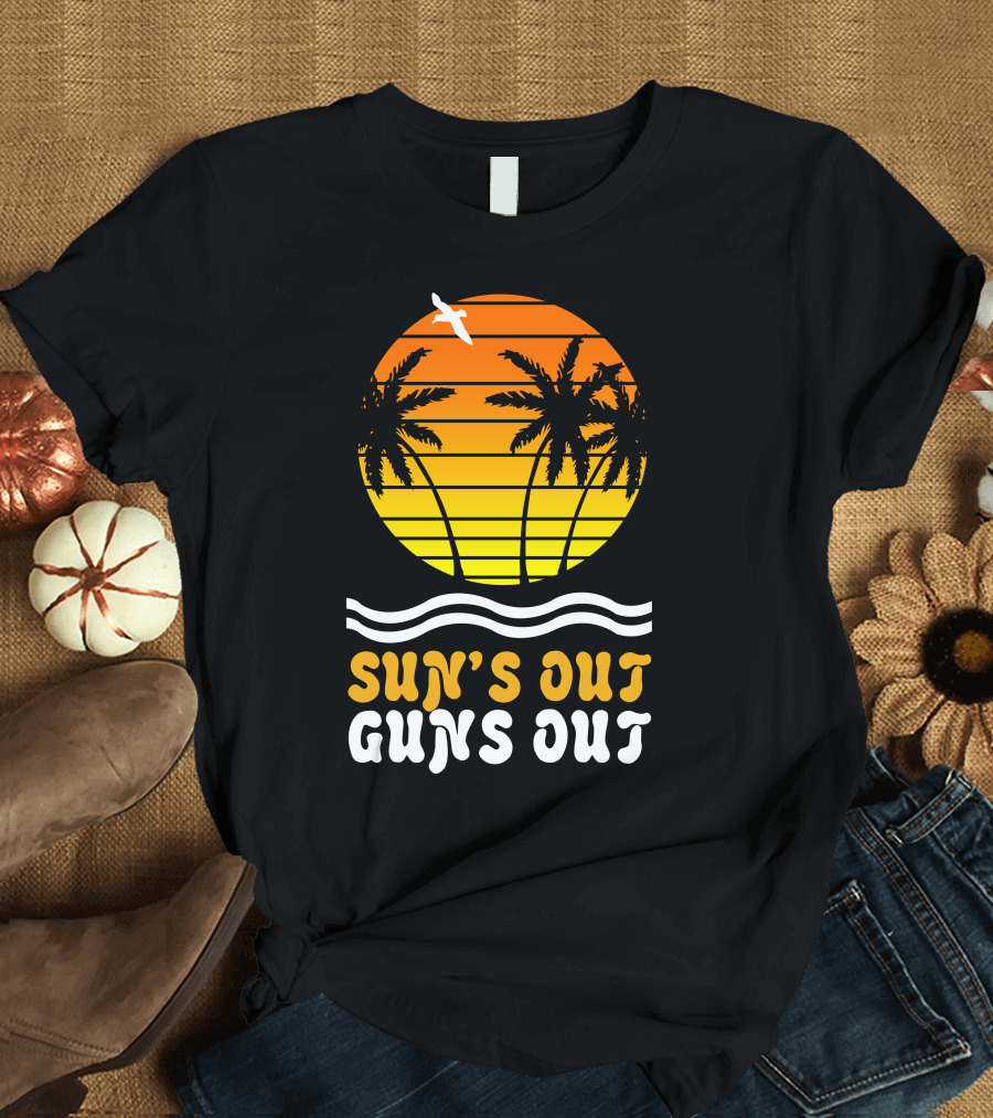Sun's Out Guns Out Palm Trees and Sunset T-Shirt