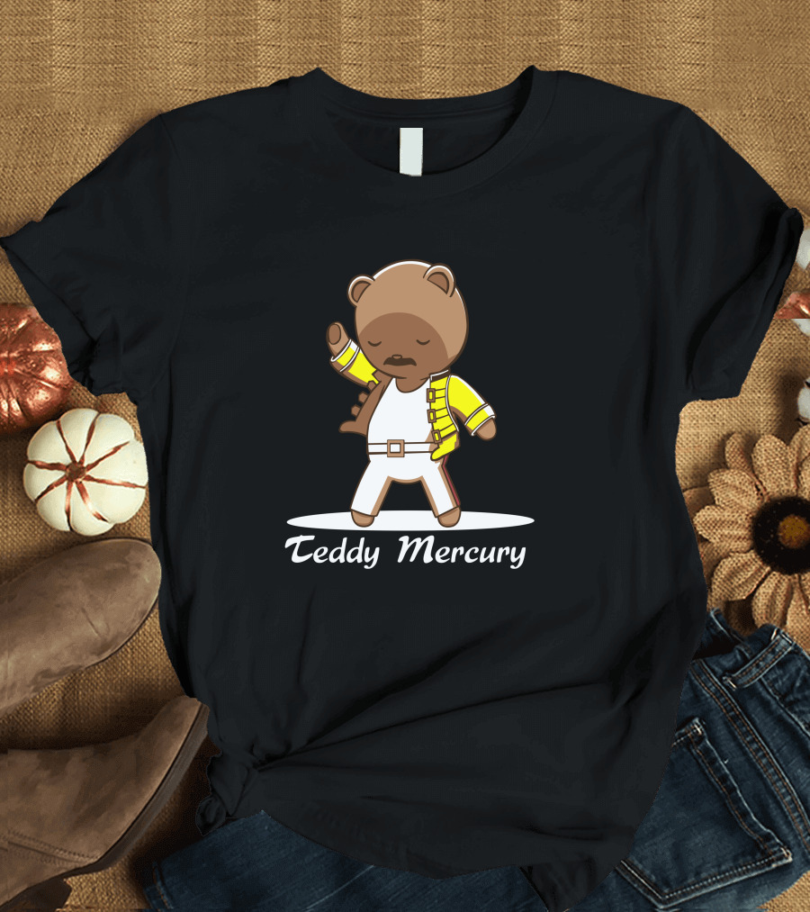 Teddy Mercury Bear in Iconic Pose with Yellow Jacket T-Shirt