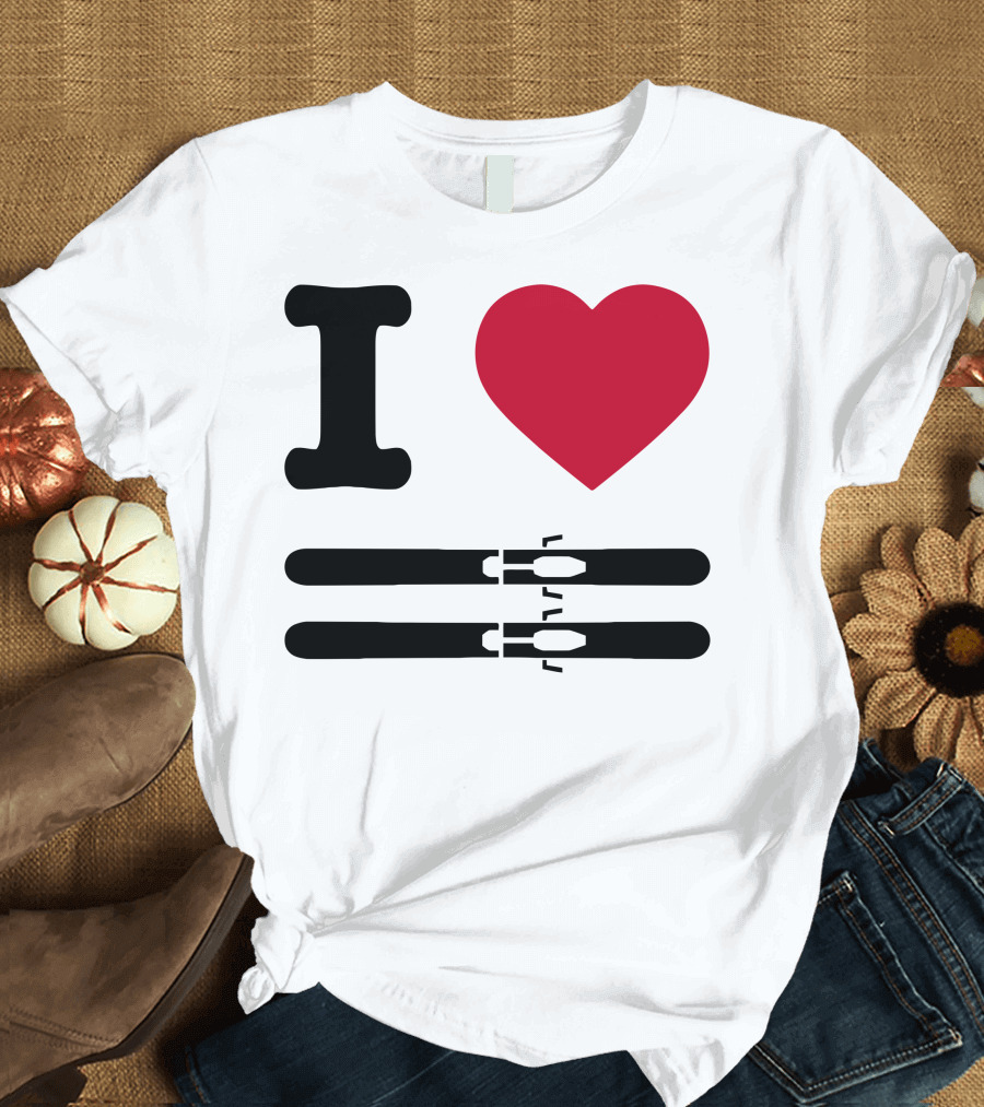 I Love Skiing Iconic Heart and Skis T-Shirt