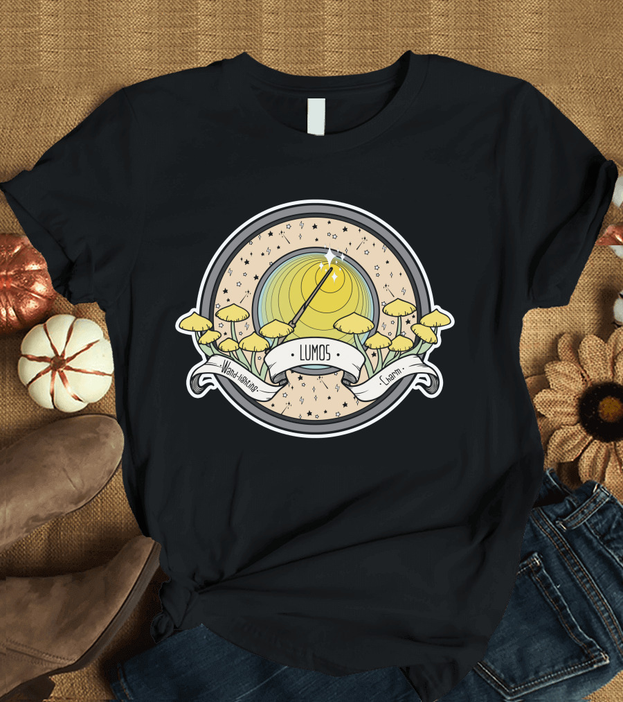 Lumos Wand-Illuminating Charm with Magical Forest Scene T-Shirt