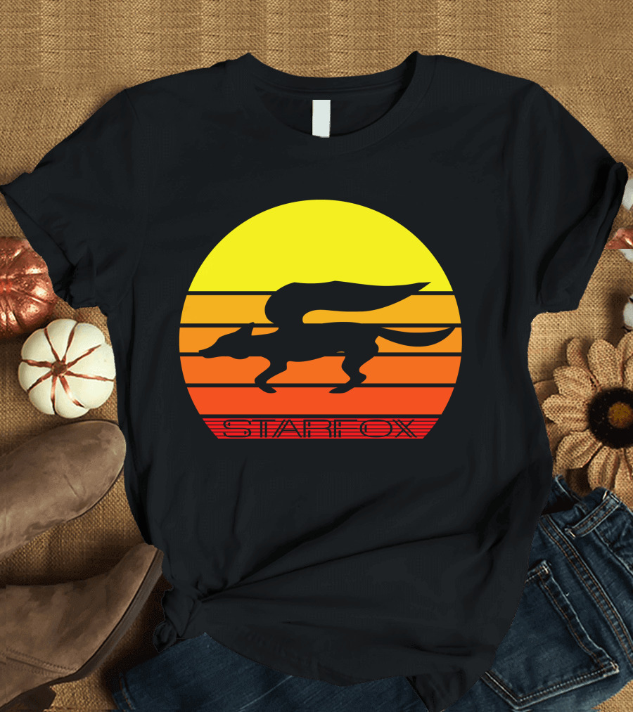 Retro Starfox Silhouette Sunset Stripes T-Shirt