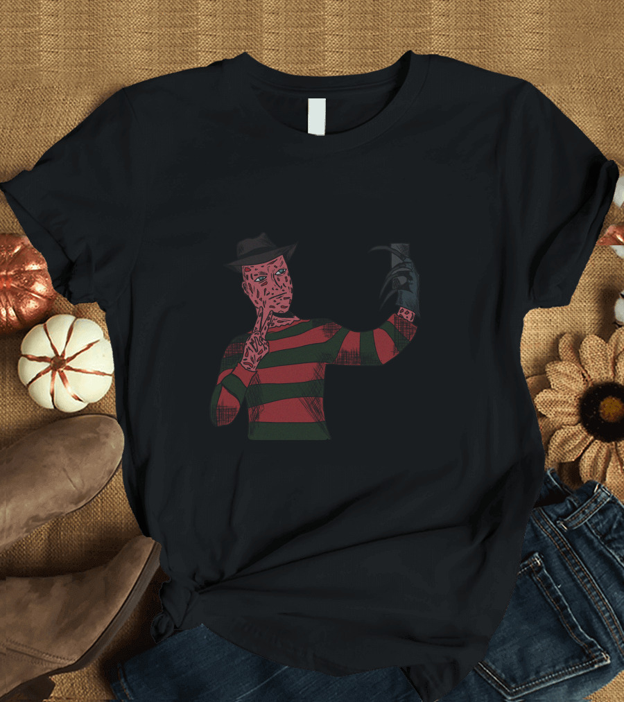 Selfie Horror Freddy Krueger Striped Sweater Claw Glove T-Shirt