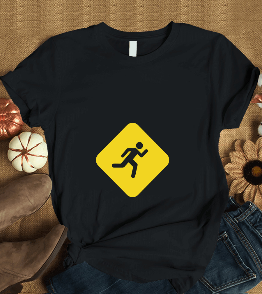 SLOW RUNNER Yellow Caution Sign with Running T-Shirt