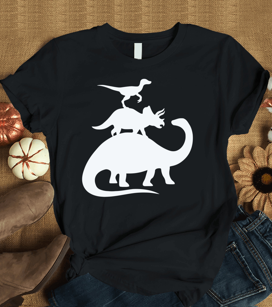 Stacked Dinosaurs Velociraptor Triceratops Brachiosaurus T-Shirt