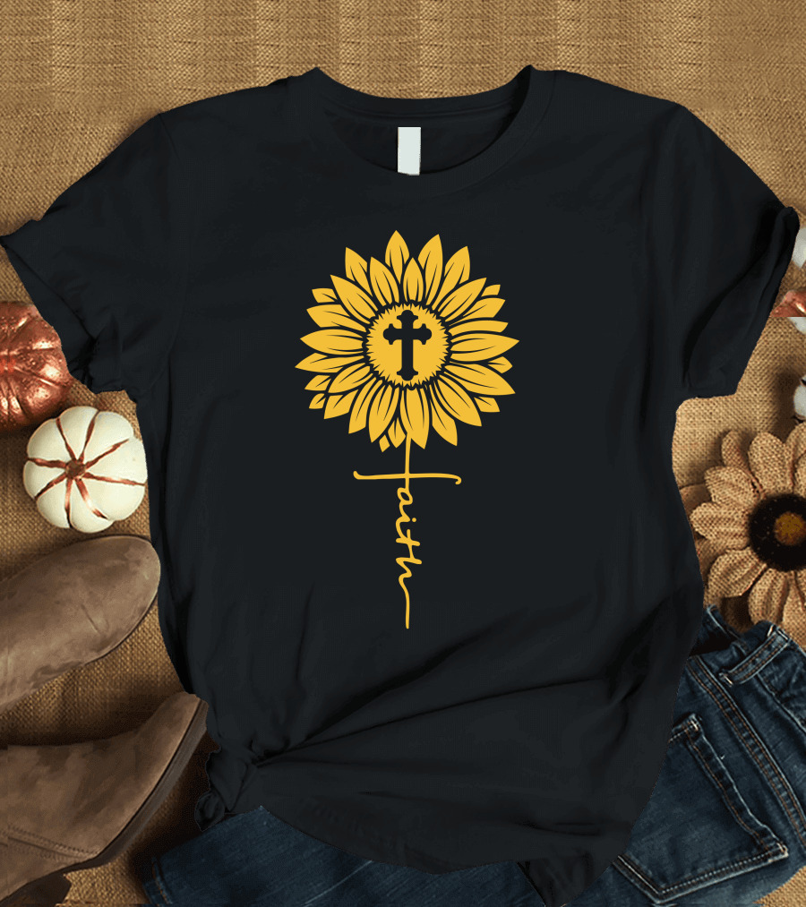 Sunflower Cross Faith Floral T-Shirt