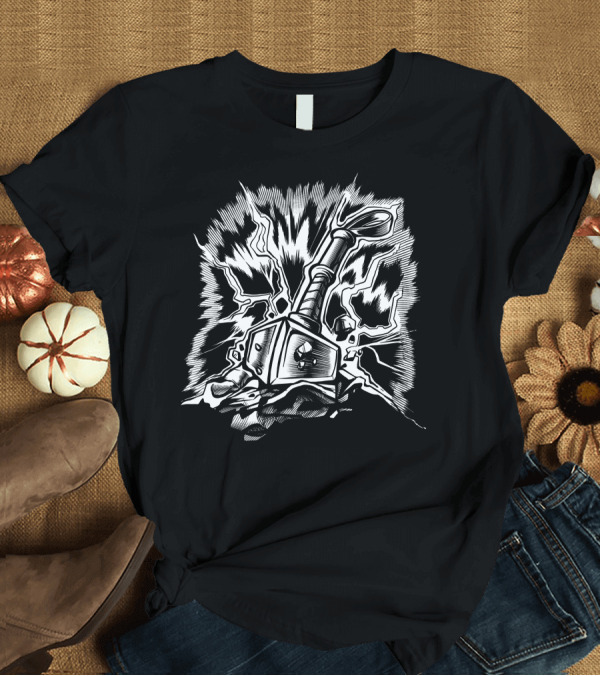 T-Shirt: Viking Hammer with Lightning Strikes and Norse Mythology Aesthetic T-Shirt Viking Hammer with Lightning Strikes and Norse Mythology Aesthetic T-Shirt
