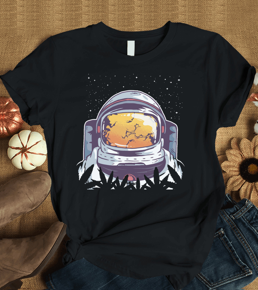 Astronaut Helmet with Smoking Weed and Stars T-Shirt
