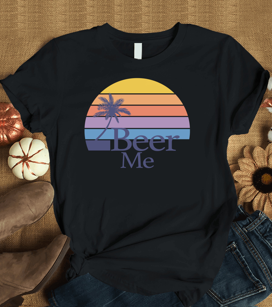 Beer Me Retro Sunset Palm Tree T-Shirt