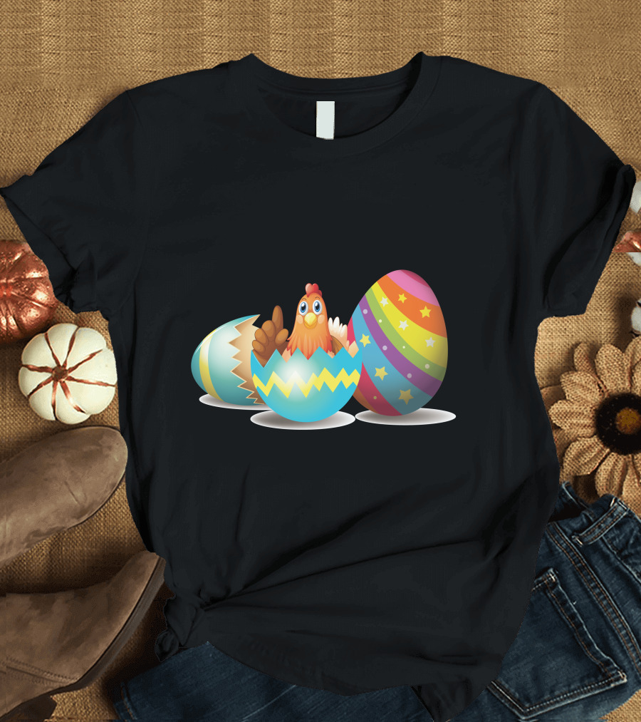 Chicken in Colorful Easter Eggs with Stars T-Shirt