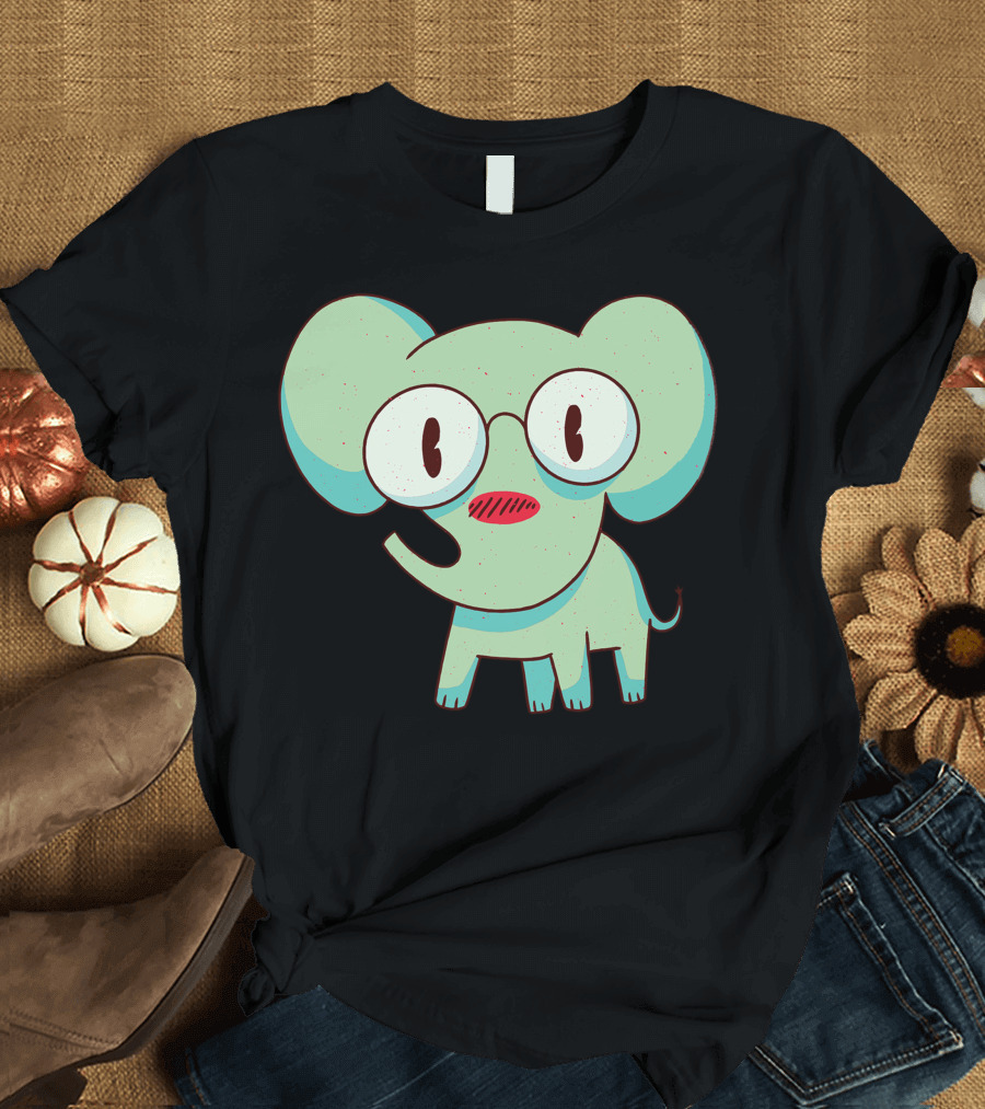 Cartoon Smart Elephant with Glasses T-Shirt