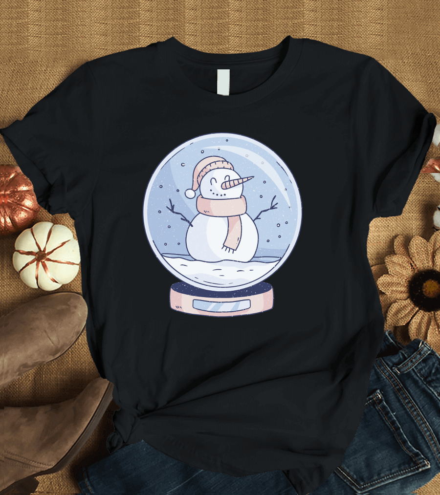 Winter Snowglobe with Happy Snowman Wearing Scarf and Hat T-Shirt