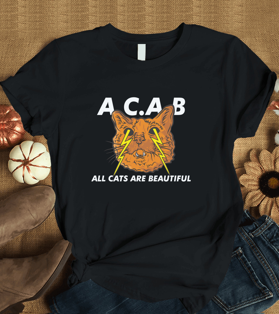 A.C.A.B All Cats Are Beautiful Lightning Cat Face T-Shirt