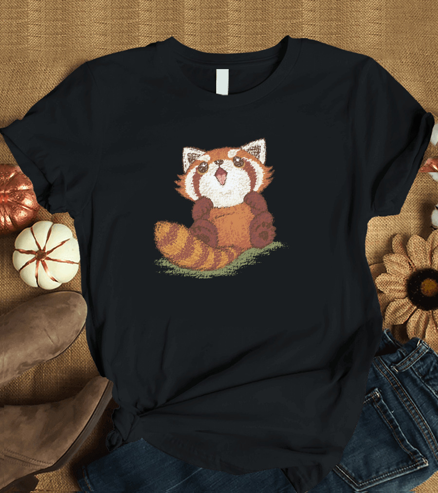 Baby Red Panda Cute and Playful Sitting on Grass T-Shirt