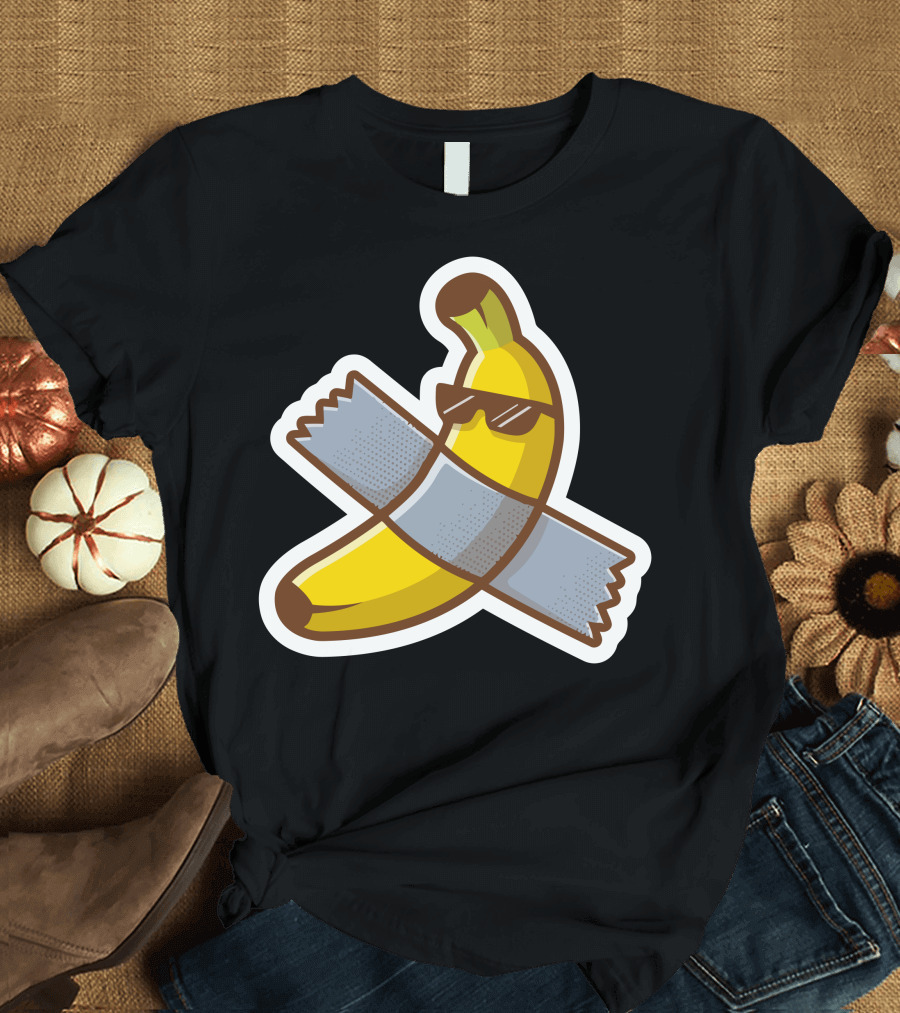 Banana with Sunglasses Duct-Taped Sticker T-Shirt