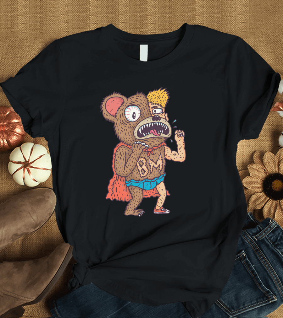 Bearman Wild Superhero Creature with Cape and Blue Shorts T-Shirt