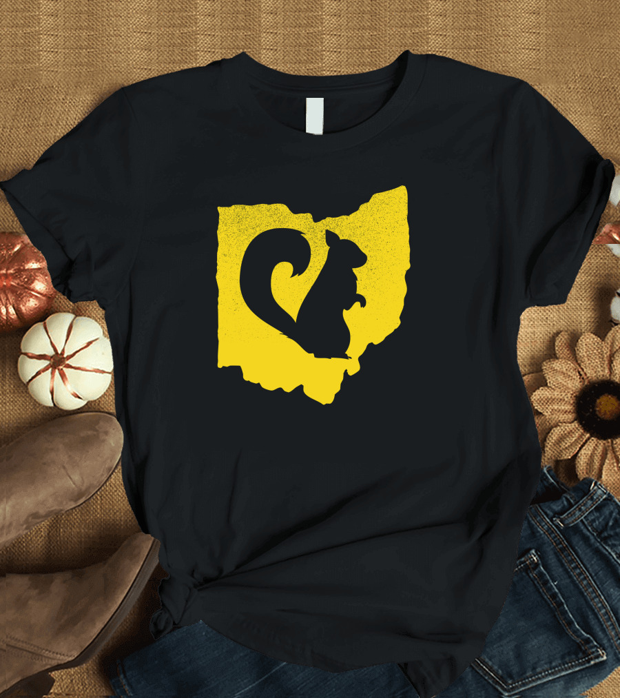 Black Squirrel Silhouette on Ohio State Map T-Shirt
