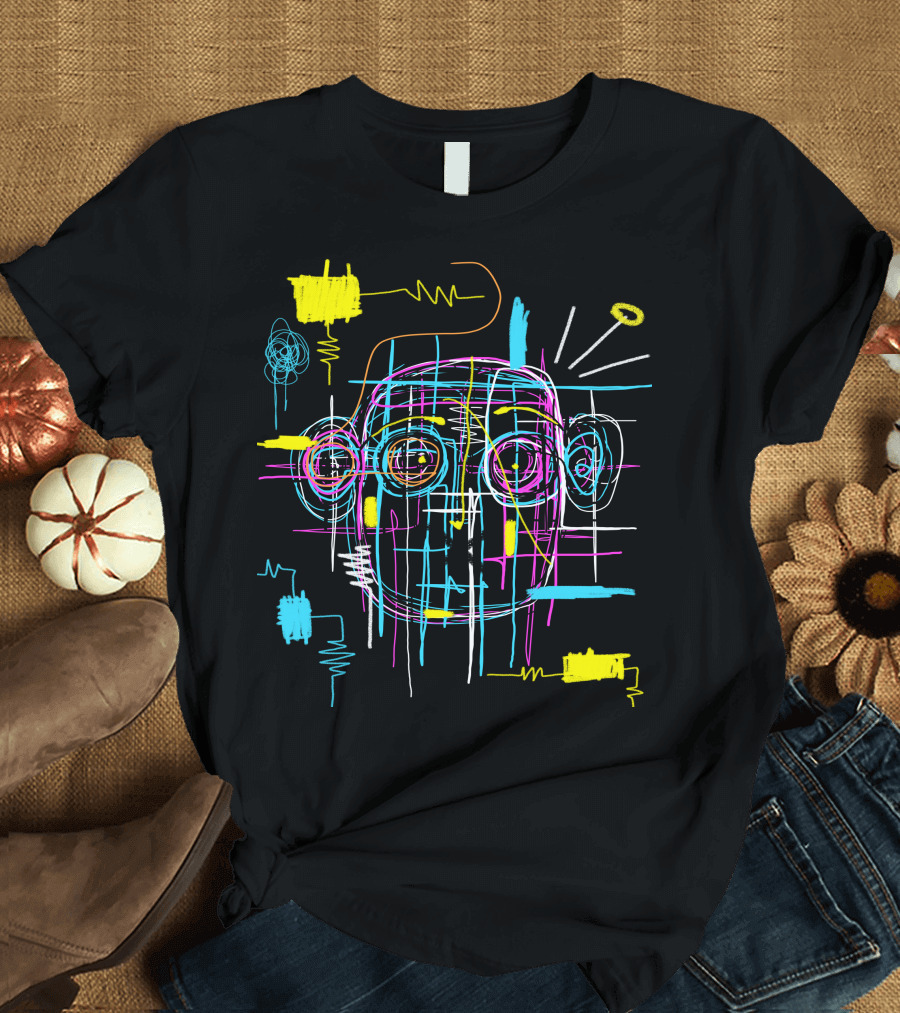 Bobsky Abstract Colorful Line Art Face Drawing T-Shirt