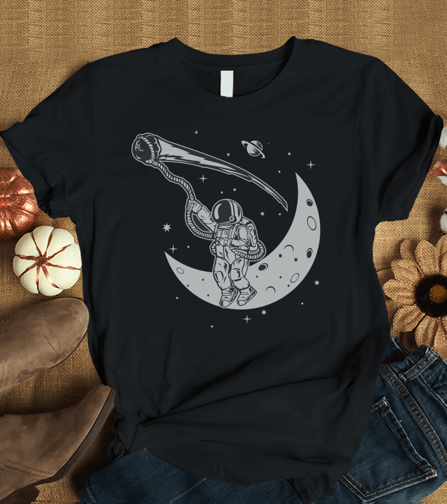 Catch the Falling Star Astronaut on Crescent Moon T-Shirt