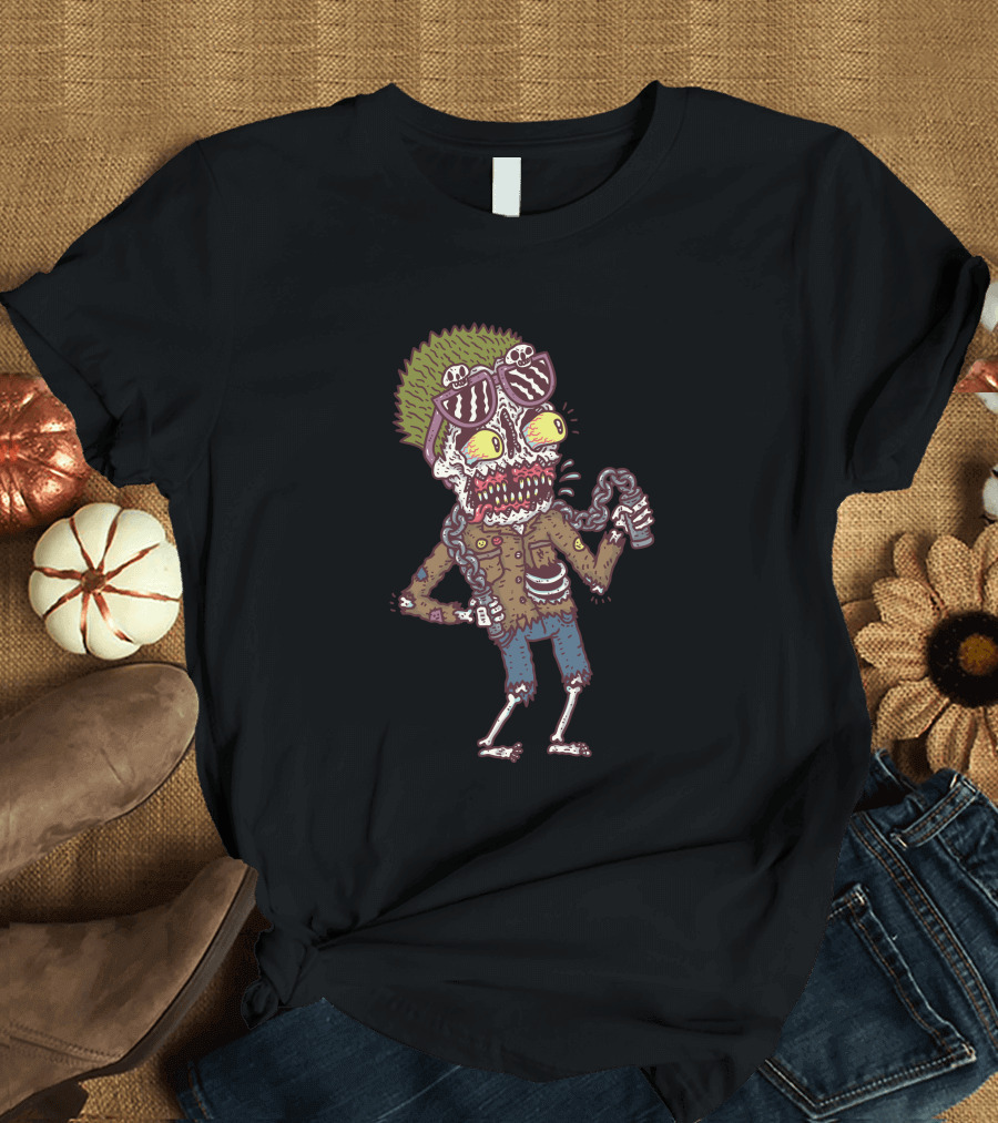 Chako Zombie Punk Character with Spiked Hair and Chain in Tattered Jacket and Sunglasses T-Shirt