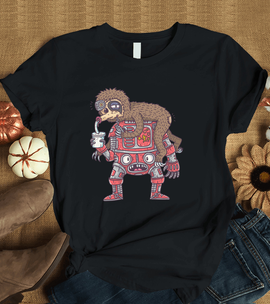 Cybersloth Riding a Robot Drinking Coffee T-Shirt
