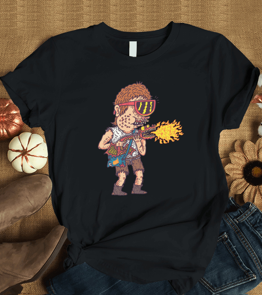 Dragonfire Monster Sunglasses Guitar Flames T-Shirt