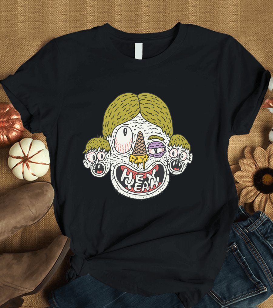 MEAN YEAH Strange Multi-Eyed Comic Face T-Shirt