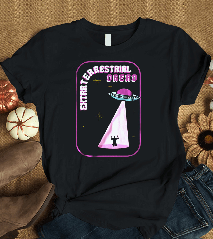 EXTRATERRESTRIAL DREAD UFO ALIEN ABDUCTION WITH STARS AND PURPLE BEAM T-Shirt