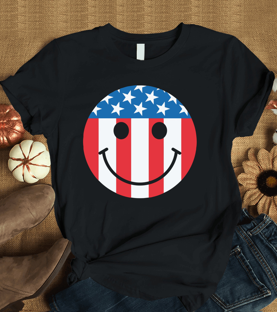 Flag USA Smiley Face T-Shirt