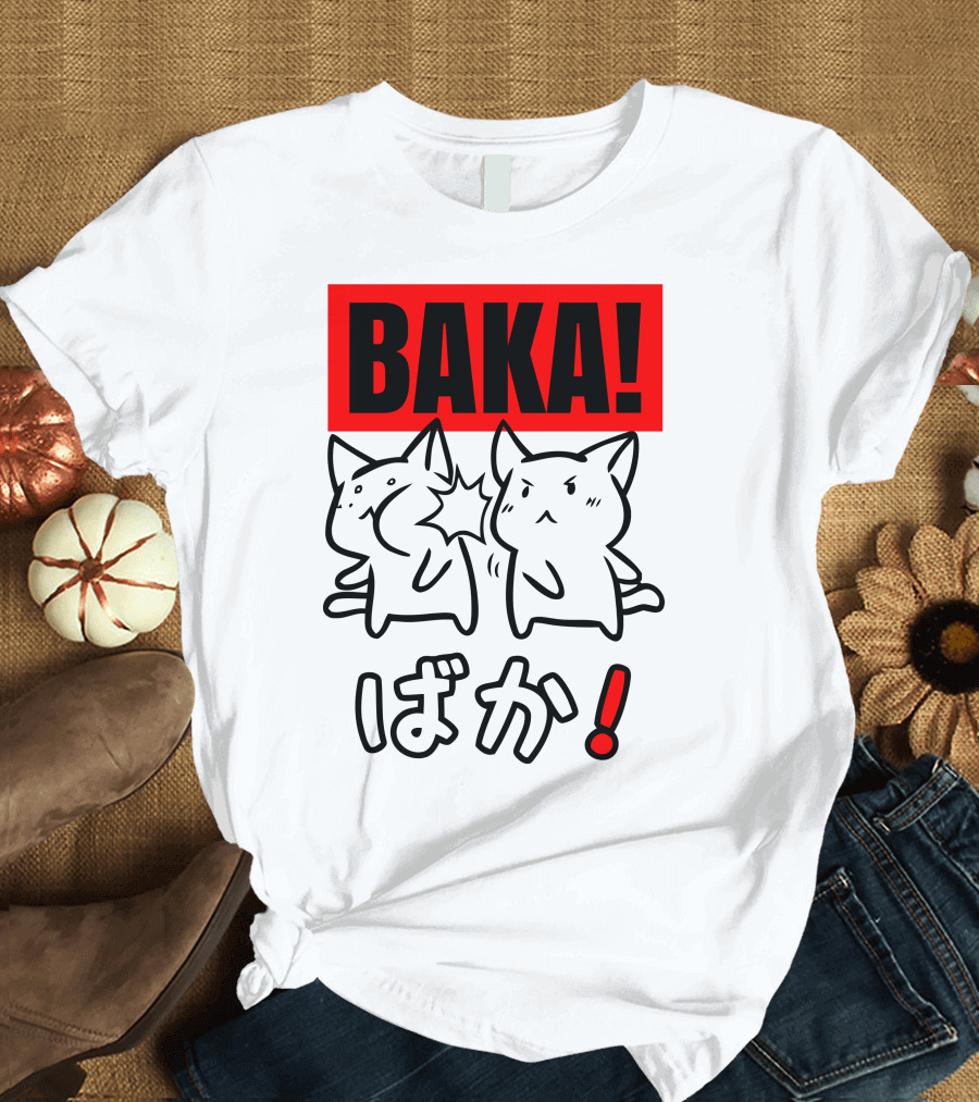 Baka Anime Cat Characters Funny T-Shirt