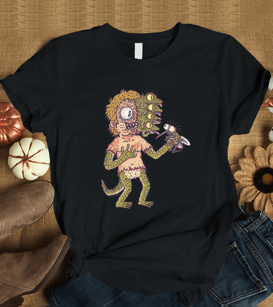 Gecko Man Mutant Creature with Insect Companion T-Shirt
