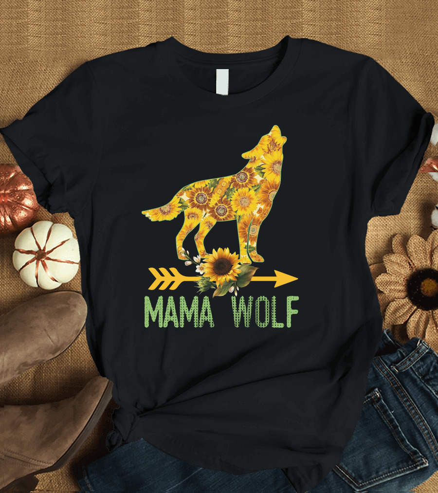 MAMA WOLF Sunflower Arrow Floral Wolf T-Shirt