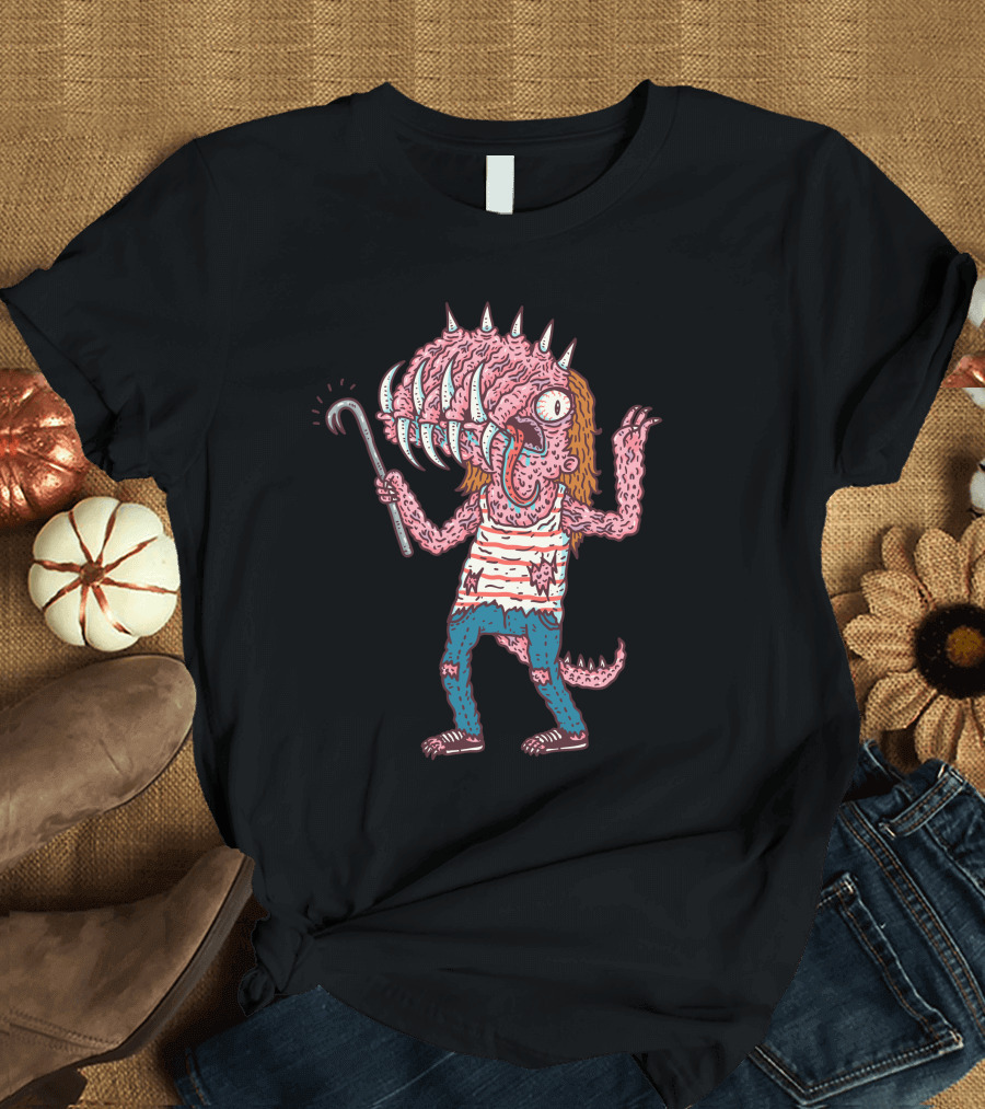 Monsterface Strange Creature with Spiked Head and Striped T-Shirt