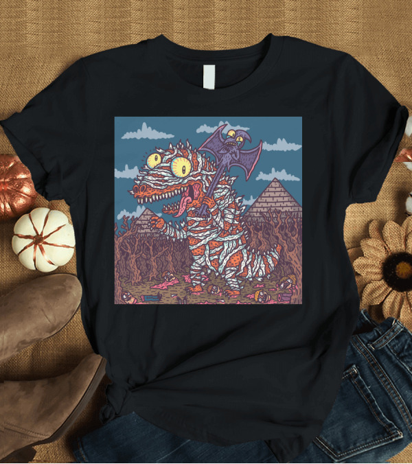 T-Shirt: Mummysaur Monster with Bat and Pyramids Scene T-Shirt Mummysaur Monster with Bat and Pyramids Scene T-Shirt