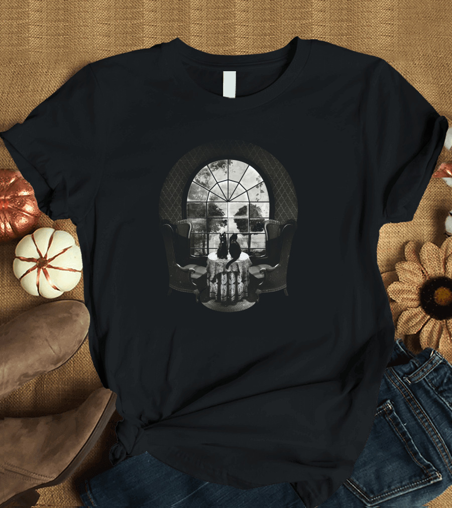 Room Skull Gothic Window Cats T-Shirt