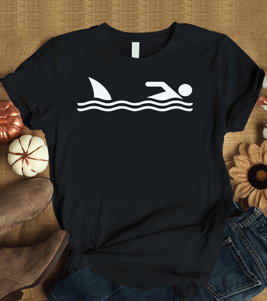 Shark Swimming Icon with Fast Food Visual Elements T-Shirt