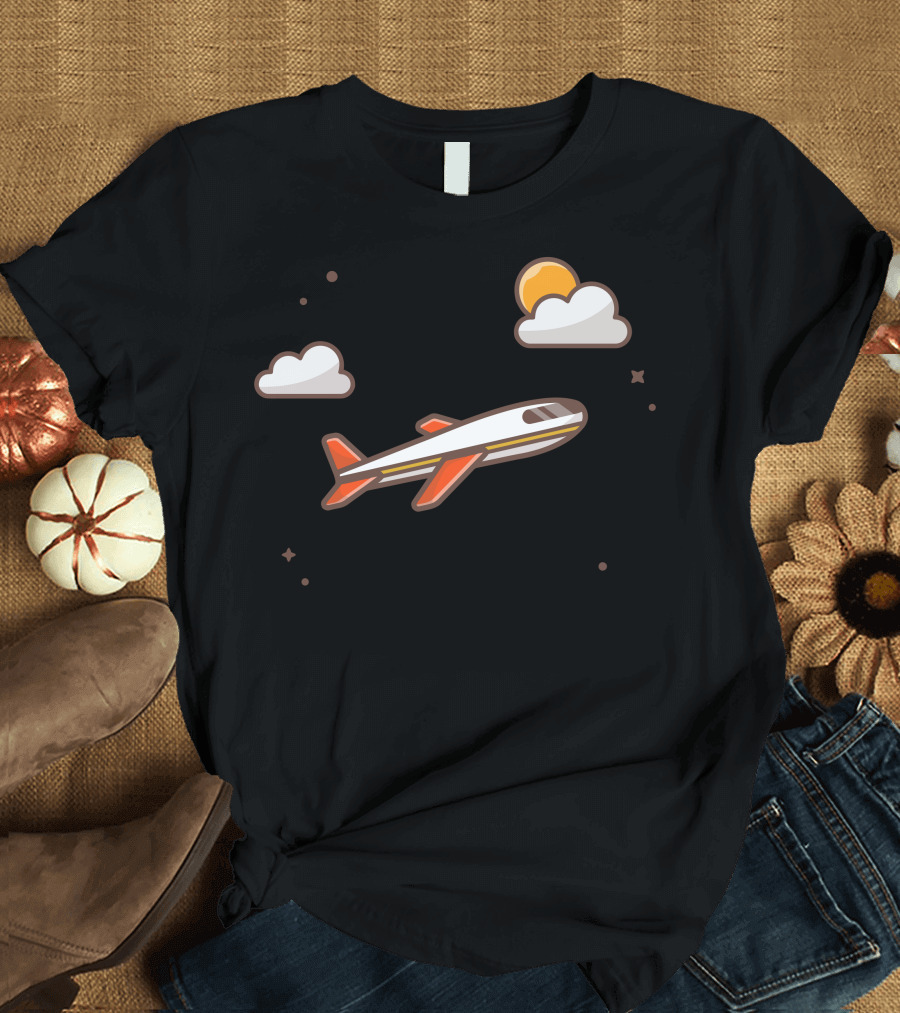 Air Plane Clouds and Sun Cartoon T-Shirt