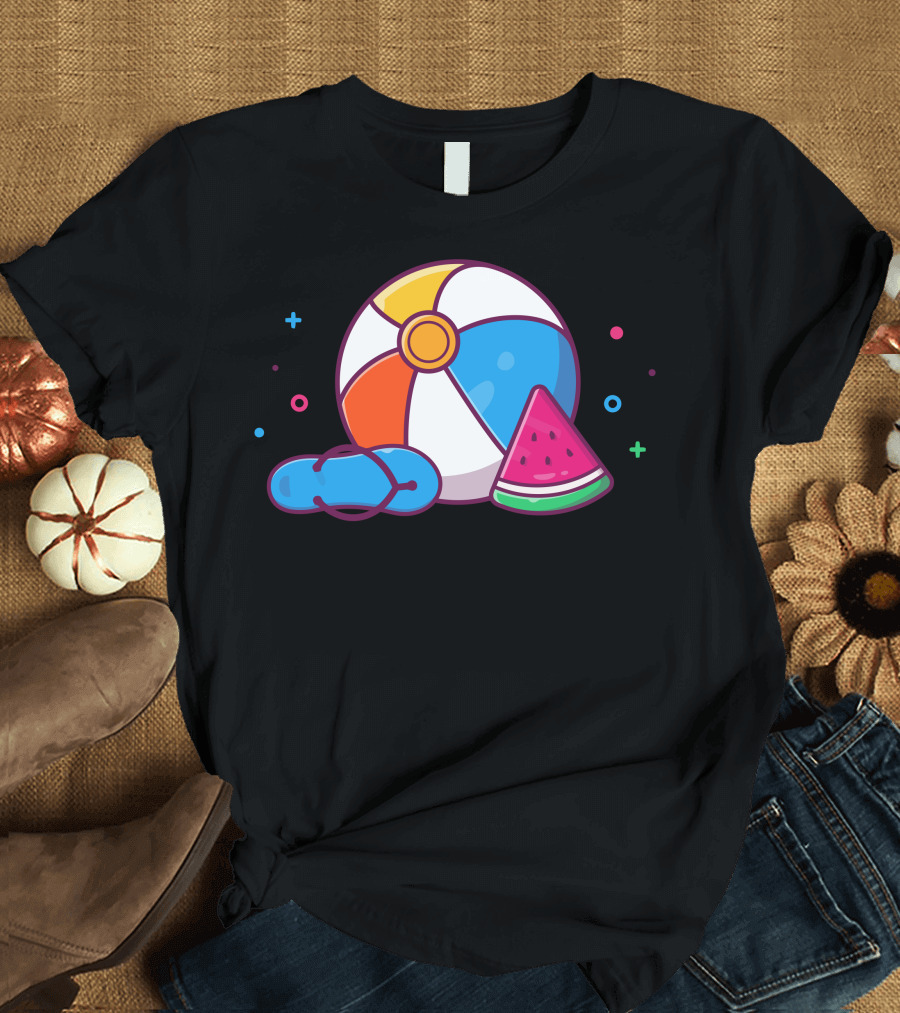 Beach Balloons Flip-Flops Watermelon Fun T-Shirt