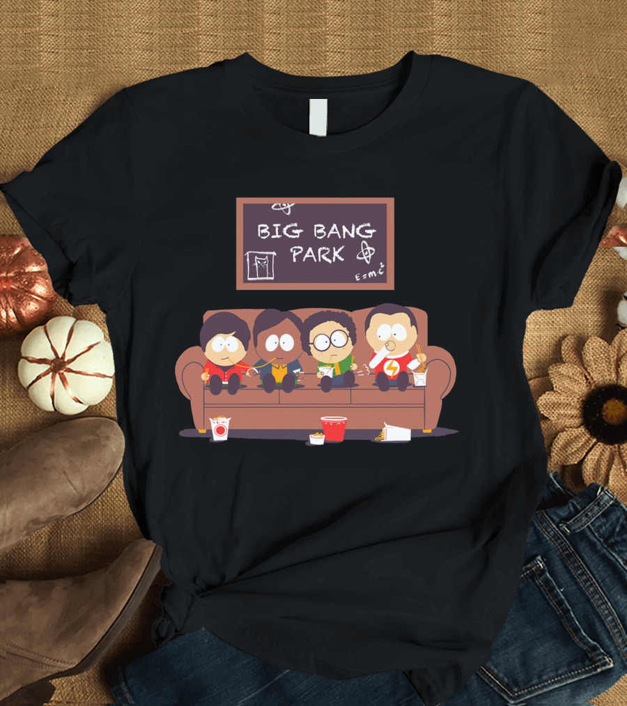 Big Bang Park Couch Cartoon with Equations and Snacks T-Shirt